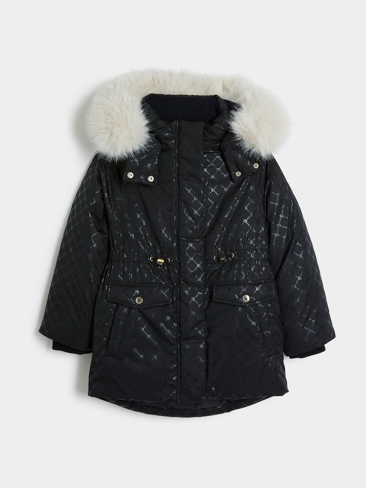 River Island Black Girls Monogram Padded Coat - Image 1 of 4