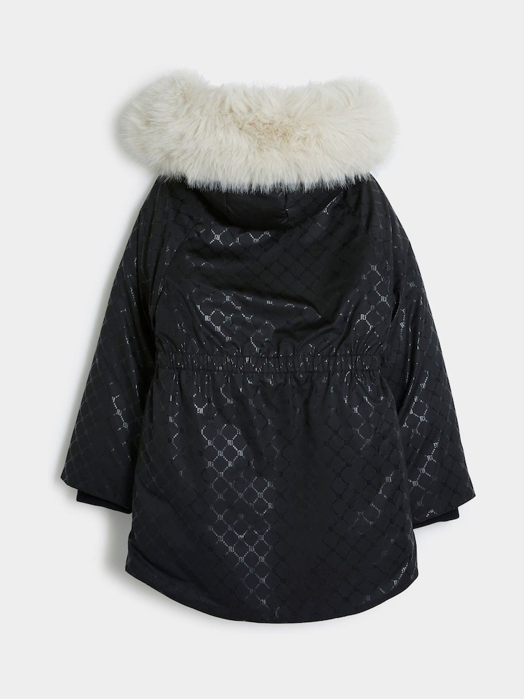 River Island Black Girls Monogram Padded Coat - Image 2 of 4