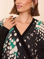 Love & Roses Black Print Fine Gauge Woven Mix Wrap Jumper - Image 2 of 4