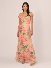 Adrianna Papell Pink Printed Chiffon Gown - Image 4 of 7