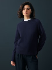 Navy Premium 100% Lambswool Crew Neck Jumper - Image 3 of 9