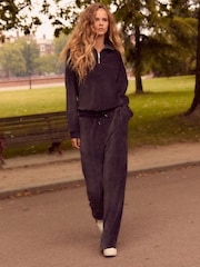 Gris d'ardoise - Velvet Soft Touch Jersey Quarter Zip Co-Ord Sweatshirt - Image 2 de 8