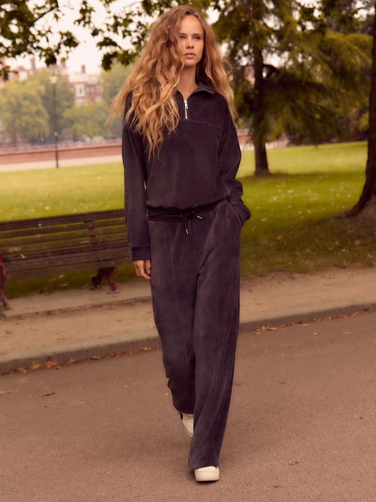 Gris d'ardoise - Velvet Soft Touch Jersey Quarter Zip Co-Ord Sweatshirt - Image 2 de 8