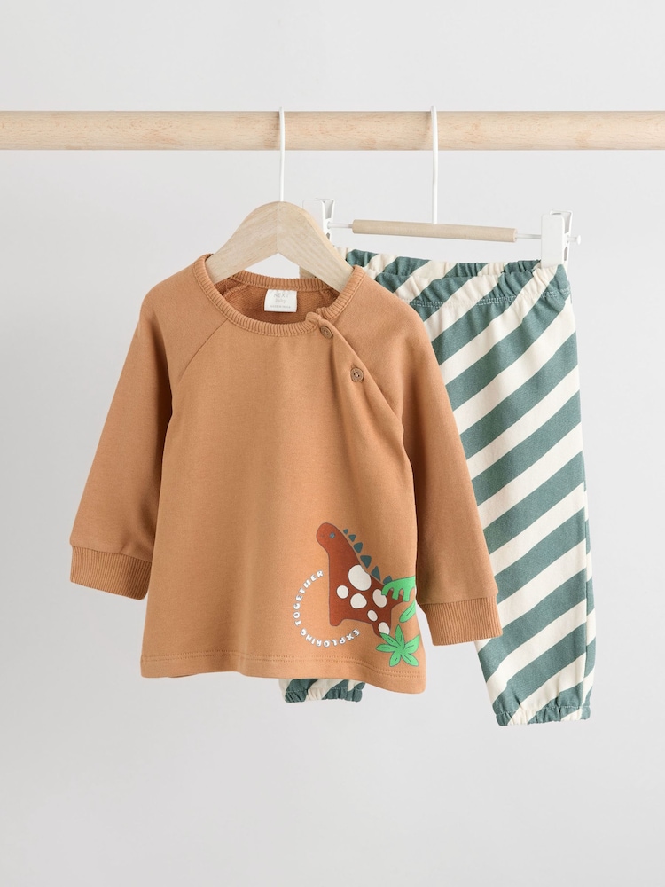 Rust/Green Dino Baby Top And Leggings Set - Image 1 of 1