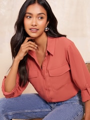 Friends Like These Dusk Pink Long Sleeve Utility Style Button Through Shirt - Image 1 of 4