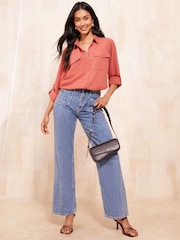 Friends Like These Dusk Pink Long Sleeve Utility Style Button Through Shirt - Image 2 of 4