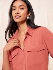 Friends Like These Dusk Pink Long Sleeve Utility Style Button Through Shirt - Image 3 of 4