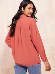 Friends Like These Dusk Pink Long Sleeve Utility Style Button Through Shirt - Image 4 of 4