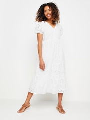 M&Co White 100% Cotton Broderie Anglaise Midi Dress - Image 1 of 5