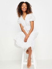 M&Co White 100% Cotton Broderie Anglaise Midi Dress - Image 2 of 5