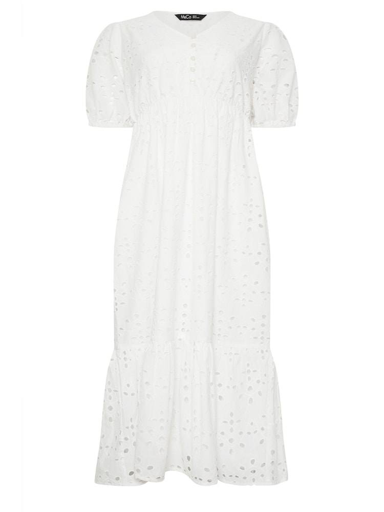 M&Co White 100% Cotton Broderie Anglaise Midi Dress - Image 5 of 5