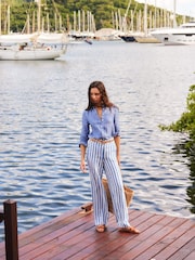 Boden Blue 100% Cotton Westbourne Striped Linen Trousers - Image 1 of 6