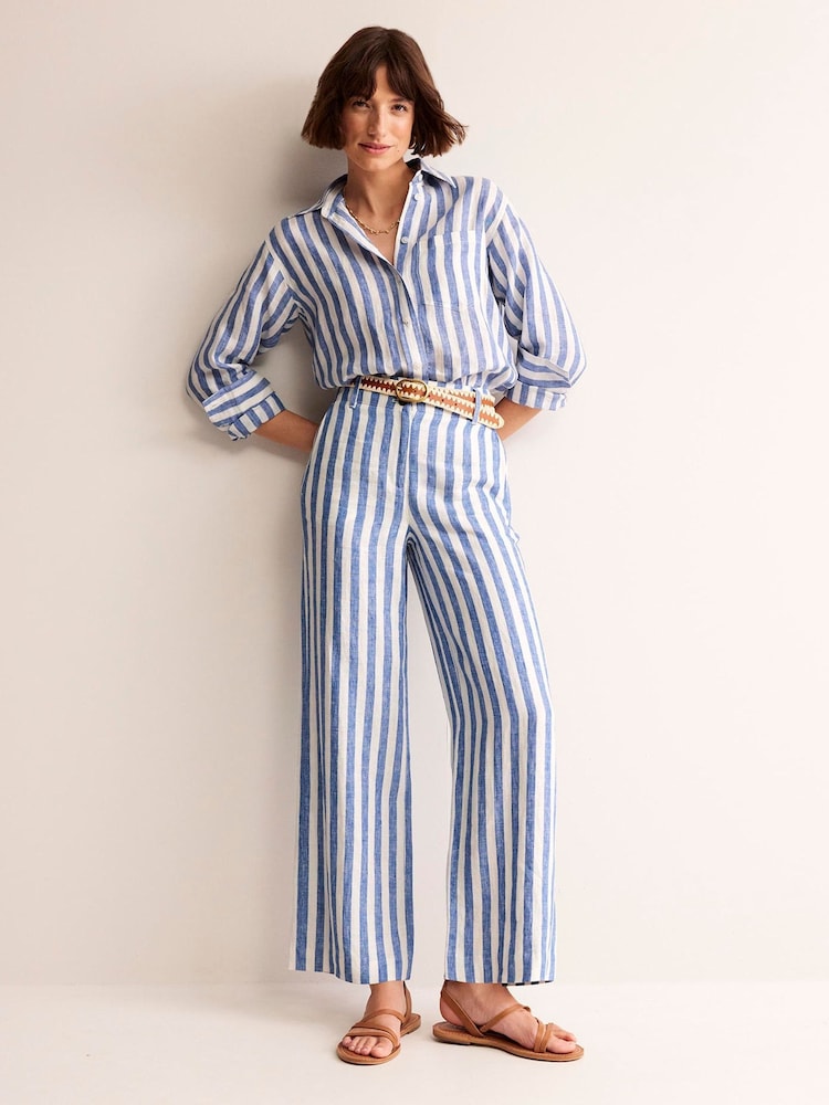 Boden Blue 100% Cotton Westbourne Striped Linen Trousers - Image 2 of 6