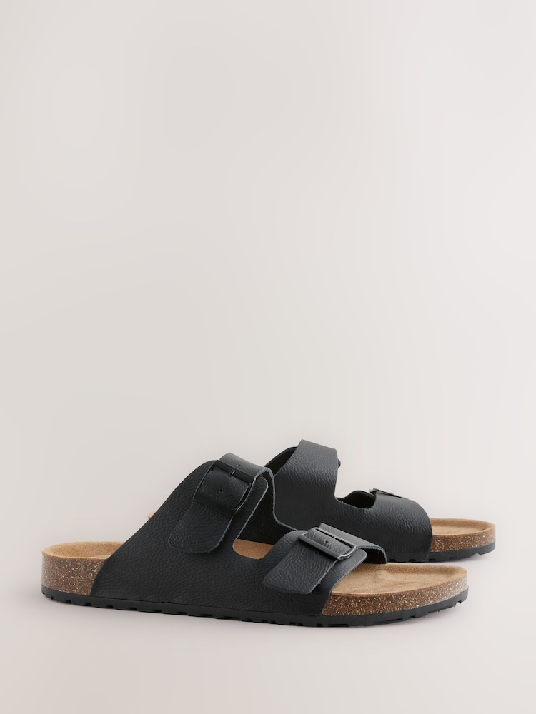 Black Leather Two Buckle Sandals - Image 2 of 3