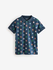Navy Blue - Christmas Short Sleeve 100% Cotton Polo Shirt (3-16yrs) - Image 4 of 7