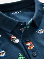 Navy Blue - Christmas Short Sleeve 100% Cotton Polo Shirt (3-16yrs) - Image 6 of 7