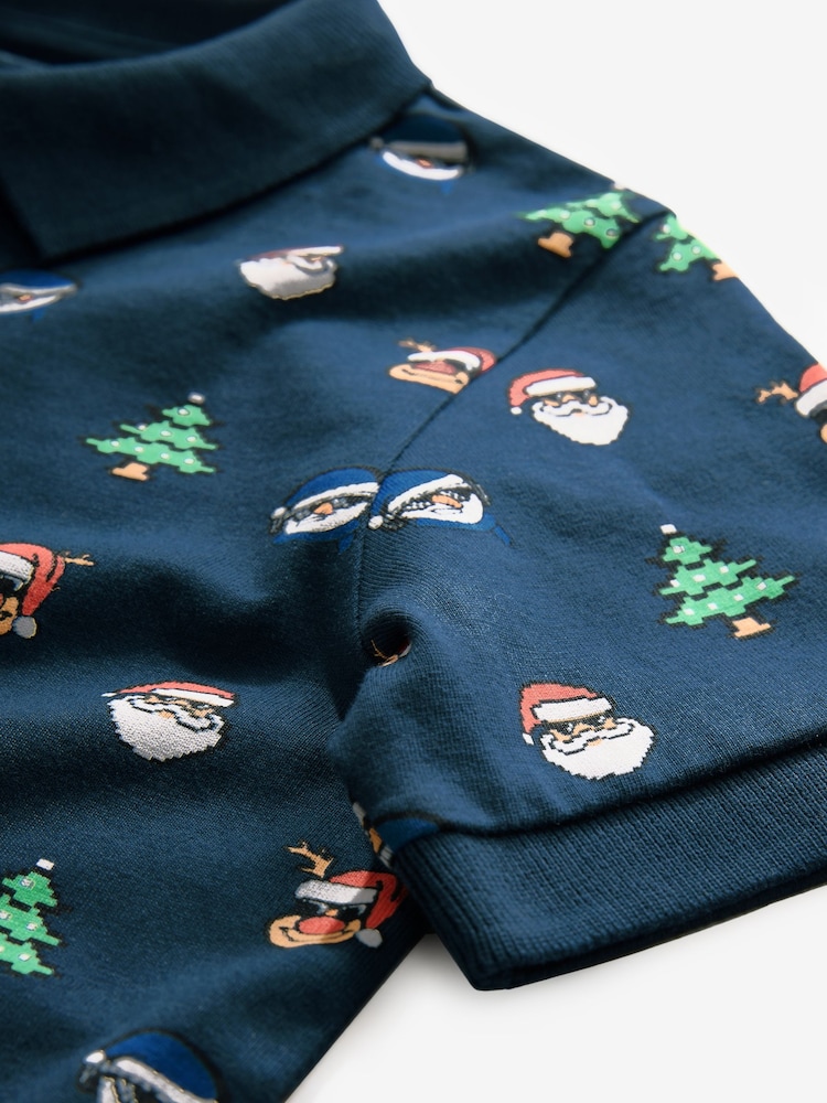 Navy Blue - Christmas Short Sleeve 100% Cotton Polo Shirt (3-16yrs) - Image 7 of 7