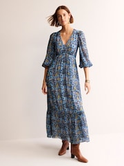 Boden Blue Petite V-Neck Puff Maxi Dress - Image 1 of 5