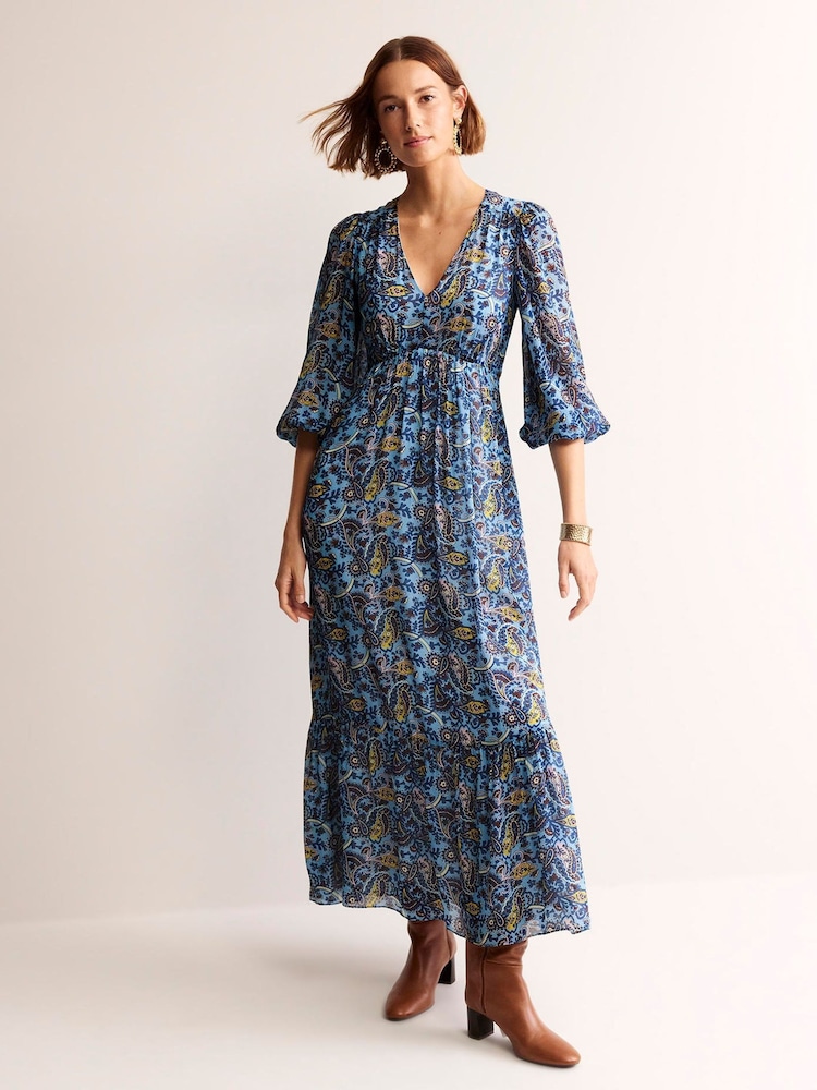 Boden Blue Petite V-Neck Puff Maxi Dress - Image 1 of 5