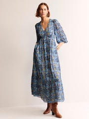 Boden Blue Petite V-Neck Puff Maxi Dress - Image 4 of 5