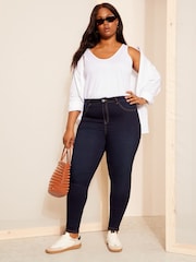 Friends Like These Navy Blue Curve High Waisted Jeggings - Image 1 of 4