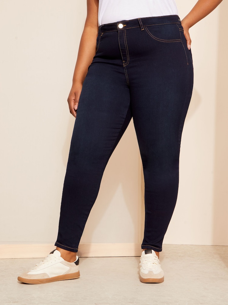 Friends Like These Navy Blue Curve High Waisted Jeggings - Image 2 of 4