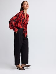 Red Bow Print Long Sleeve Tie Neck Blouse - Image 2 of 8