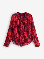 Red Bow Print Long Sleeve Tie Neck Blouse - Image 6 of 8