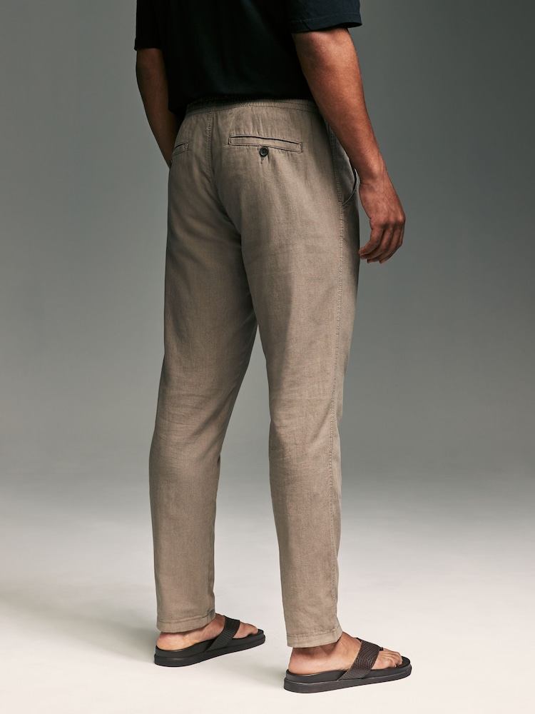 Mushroom Brown/Light Grey Linen Cotton Elasticated Drawstring Trousers 2 Pack - Image 12 of 23