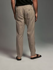 Mushroom Brown/Light Grey Linen Cotton Elasticated Drawstring Trousers 2 Pack - Image 14 of 24