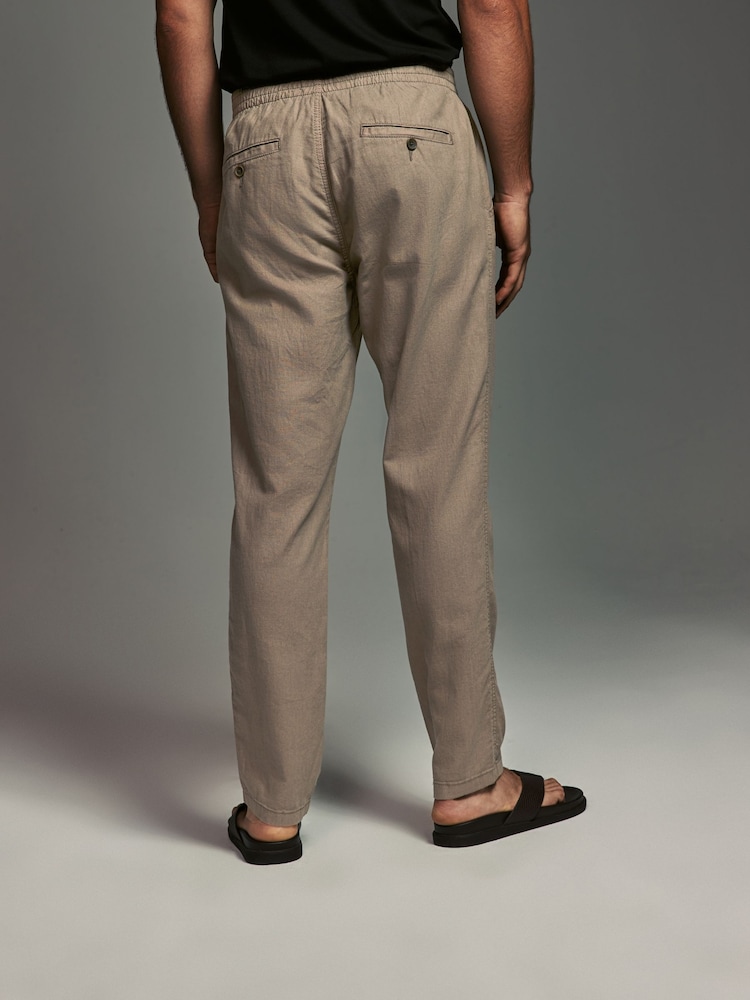 Mushroom Brown/Light Grey Linen Cotton Elasticated Drawstring Trousers 2 Pack - Image 14 of 23