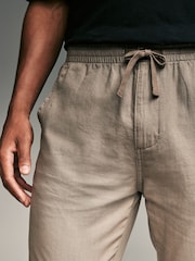 Mushroom Brown/Light Grey Linen Cotton Elasticated Drawstring Trousers 2 Pack - Image 15 of 24