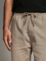 Mushroom Brown/Light Grey Linen Cotton Elasticated Drawstring Trousers 2 Pack - Image 17 of 24