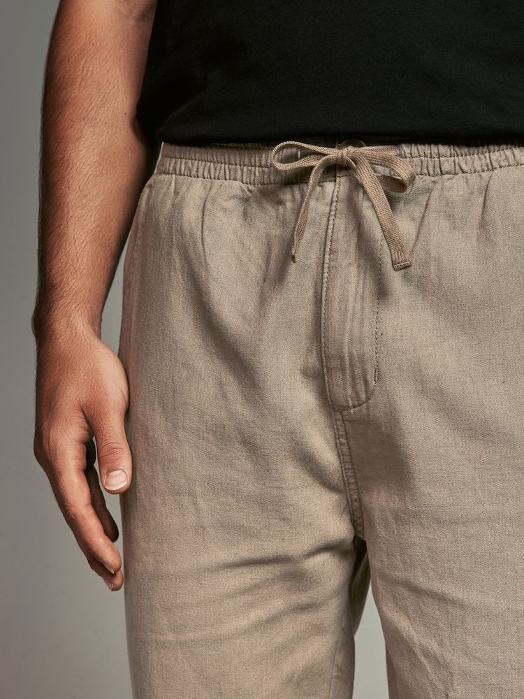 Mushroom Brown/Light Grey Linen Cotton Elasticated Drawstring Trousers 2 Pack - Image 17 of 23