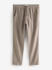 Mushroom Brown/Light Grey Linen Cotton Elasticated Drawstring Trousers 2 Pack - Image 18 of 24
