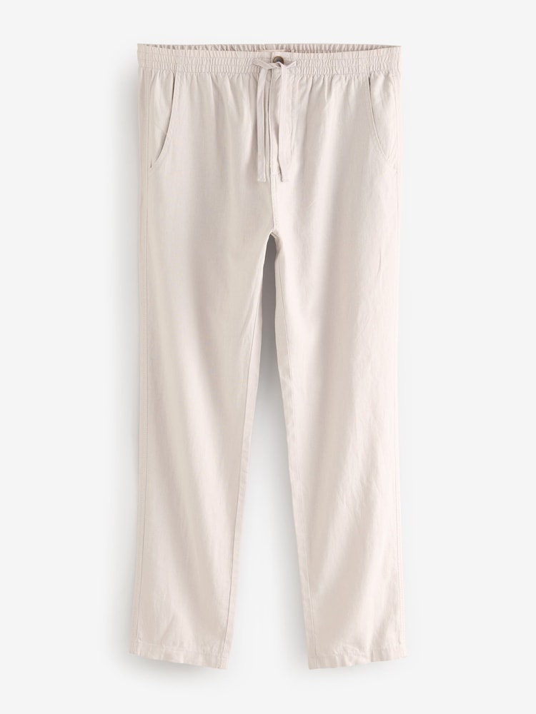 Mushroom Brown/Light Grey Linen Cotton Elasticated Drawstring Trousers 2 Pack - Image 18 of 23