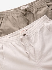Mushroom Brown/Light Grey Linen Cotton Elasticated Drawstring Trousers 2 Pack - Image 20 of 24