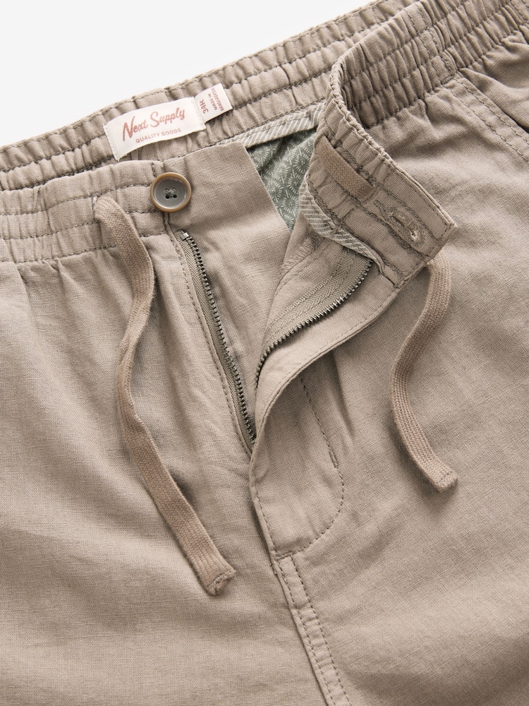 Mushroom Brown/Light Grey Linen Cotton Elasticated Drawstring Trousers 2 Pack - Image 20 of 23