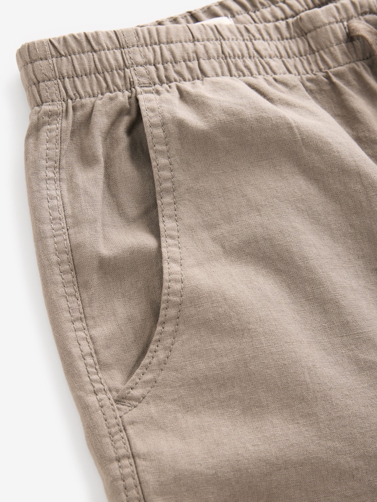 Mushroom Brown/Light Grey Linen Cotton Elasticated Drawstring Trousers 2 Pack - Image 21 of 23