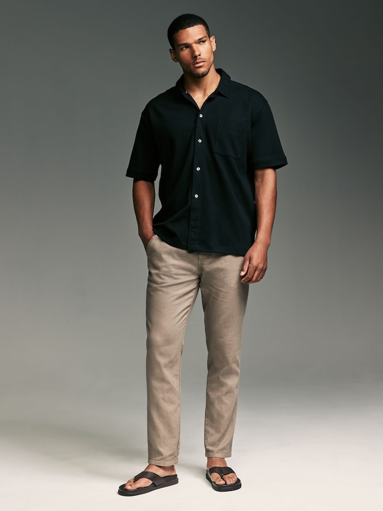 Mushroom Brown/Light Grey Linen Cotton Elasticated Drawstring Trousers 2 Pack - Image 3 of 23