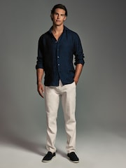 Mushroom Brown/Light Grey Linen Cotton Elasticated Drawstring Trousers 2 Pack - Image 4 of 24