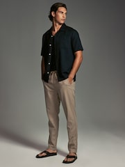 Mushroom Brown/Light Grey Linen Cotton Elasticated Drawstring Trousers 2 Pack - Image 5 of 24