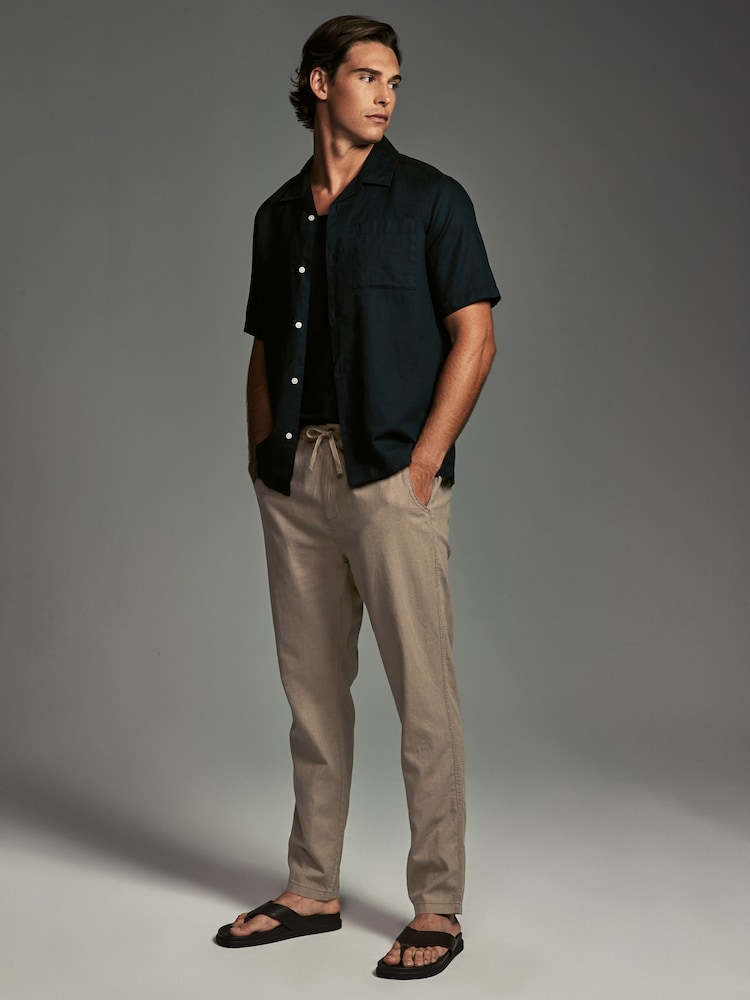 Mushroom Brown/Light Grey Linen Cotton Elasticated Drawstring Trousers 2 Pack - Image 5 of 23