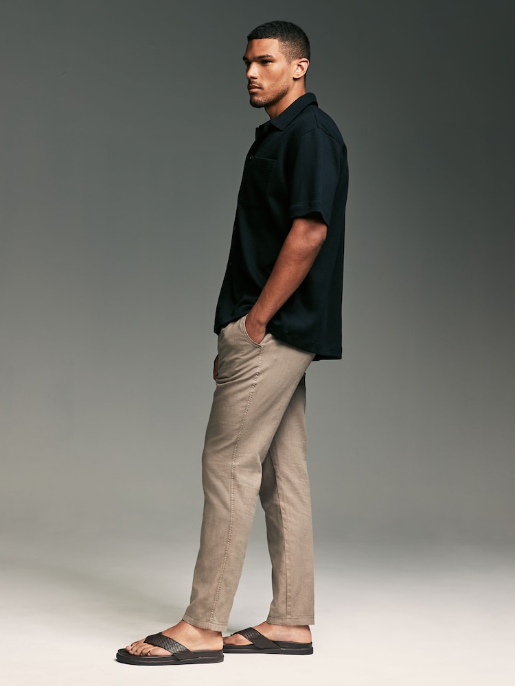 Mushroom Brown/Light Grey Linen Cotton Elasticated Drawstring Trousers 2 Pack - Image 6 of 23