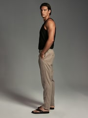 Mushroom Brown/Light Grey Linen Cotton Elasticated Drawstring Trousers 2 Pack - Image 7 of 24