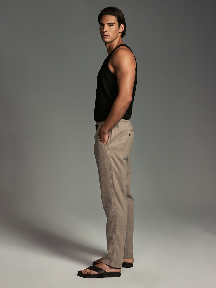 Mushroom Brown/Light Grey Linen Cotton Elasticated Drawstring Trousers 2 Pack - Image 7 of 23
