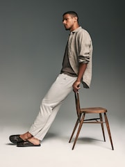 Mushroom Brown/Light Grey Linen Cotton Elasticated Drawstring Trousers 2 Pack - Image 9 of 24