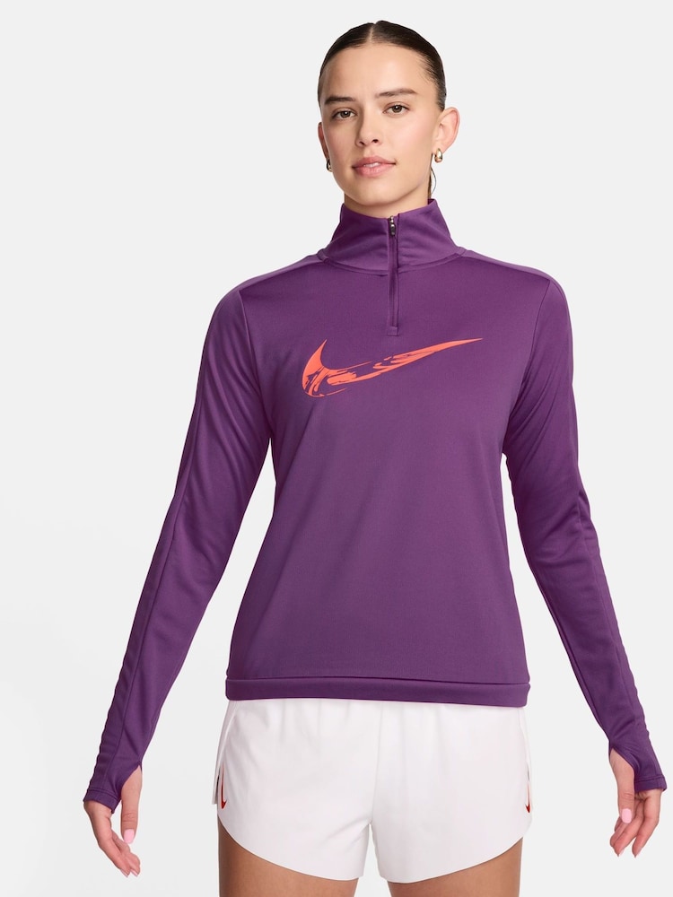 Nike Purple Swoosh Half Zip Long Sleeve Running Top - Image 1 of 4
