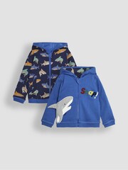 JoJo Maman Bébé Blue Shark Appliqué Reversible Hoodie - Image 1 of 10