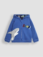 JoJo Maman Bébé Blue Shark Appliqué Reversible Hoodie - Image 2 of 10
